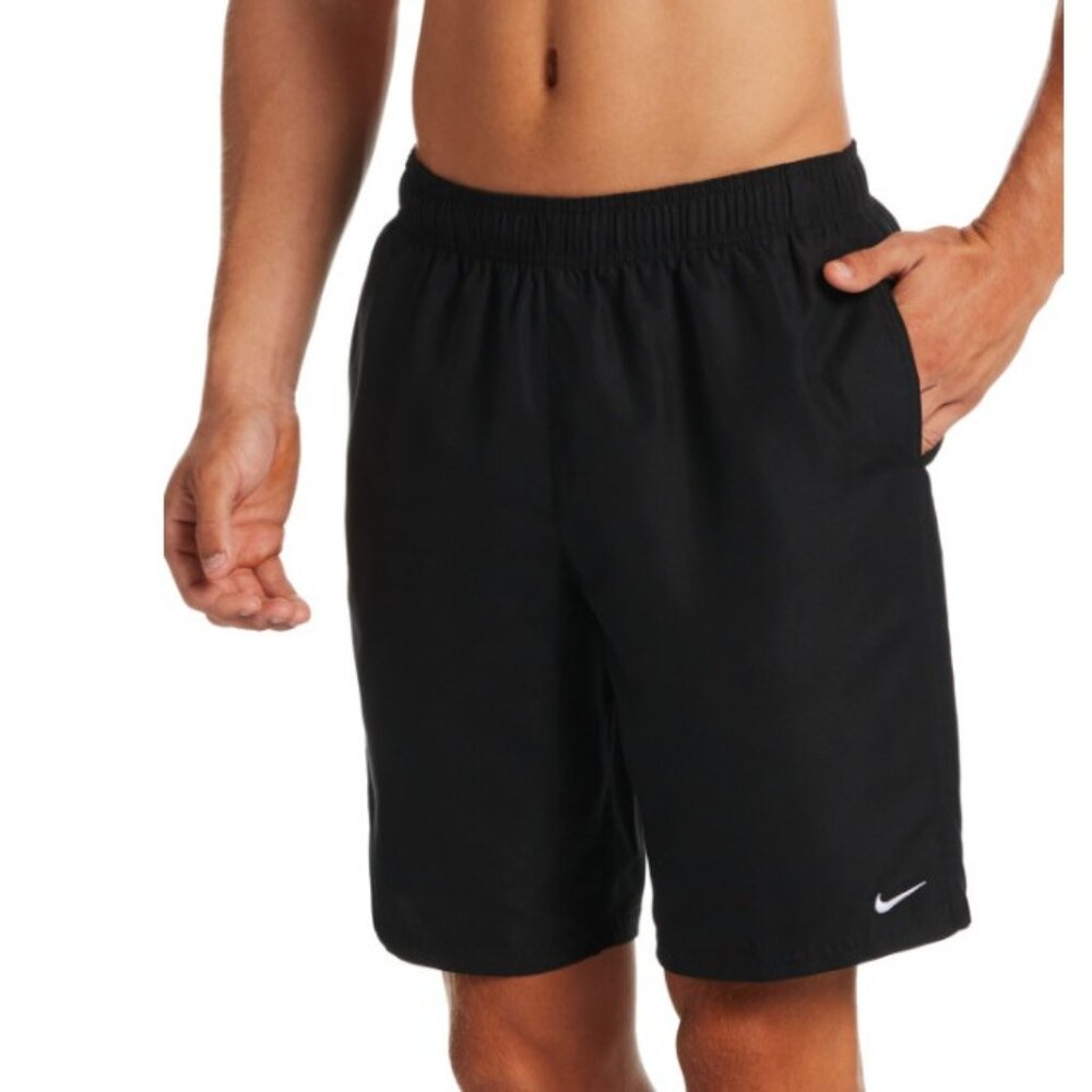 NWT Nike Essential Lap Solid 9" Swim Trunks Mens Medium Black Swimwear NESSA558